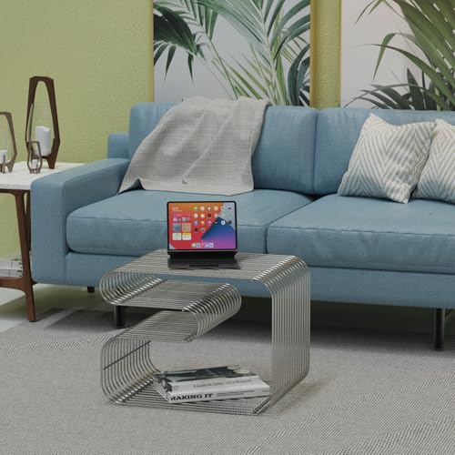 Silver N-Shape Retro Side Table - Modern Metal End Table for Living Room & Bedroom