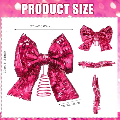 Demissle Hot Pink Sequin Bow Christmas Tree Topper 10 x 12 in