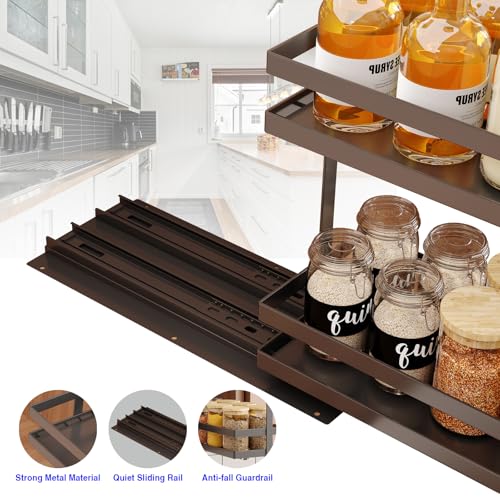 Mustorn Black 2-Tier Pull-Out Spice Rack Organizer for Cabinets