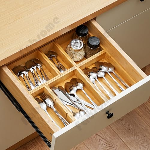 Fabsome Bamboo Drawer Organizer Set of 9 - 2''H Small Wooden Storage Bins for Kitchen, Bathroom, Office, Makeup, and Utensils