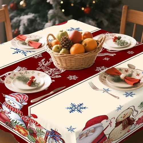Hexagram Square Christmas Tablecloth 54 Inch, Christmas Table Cloth, Snowman Tablecloth Winter Xmas Santa Tablecloths for Kitchen Dining Decor