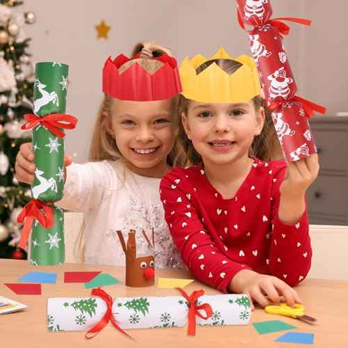CCINEE 100Pcs Christmas Paper Crowns Hats for Crackers, Christmas Cracker Hats Bulk DIY Xmas Party Hat for Popper Fillers Holiday Party Favor