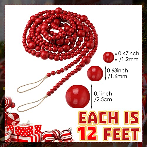 Yinder Dark Red Wood Bead Garland 4 Pcs 48 ft Christmas Tree Decor