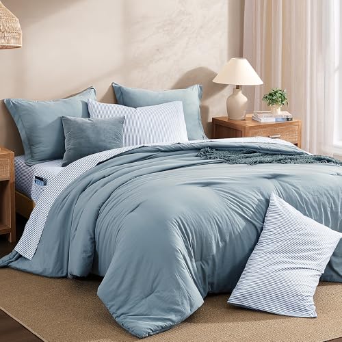 Blue California King Comforter Set 7 Pieces - Soft Bed in a Bag