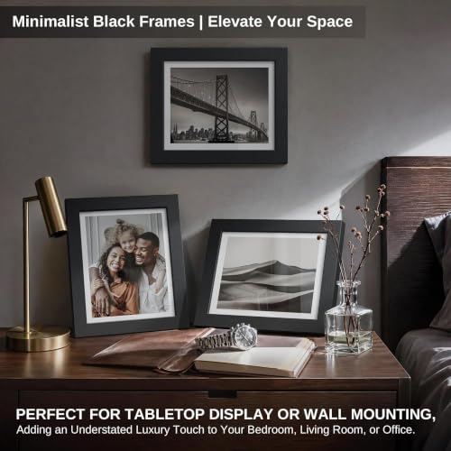 8x10 Inch Picture Frames Set of 3 - Black Wood Wall Photo Display