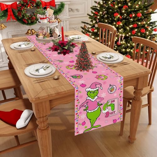 Linen Pink Christmas Table Runner 72 Inches Long Pink Christmas Decor Christmas Xmas Winter Holiday Home Kitchen Dining Room Table Decorations