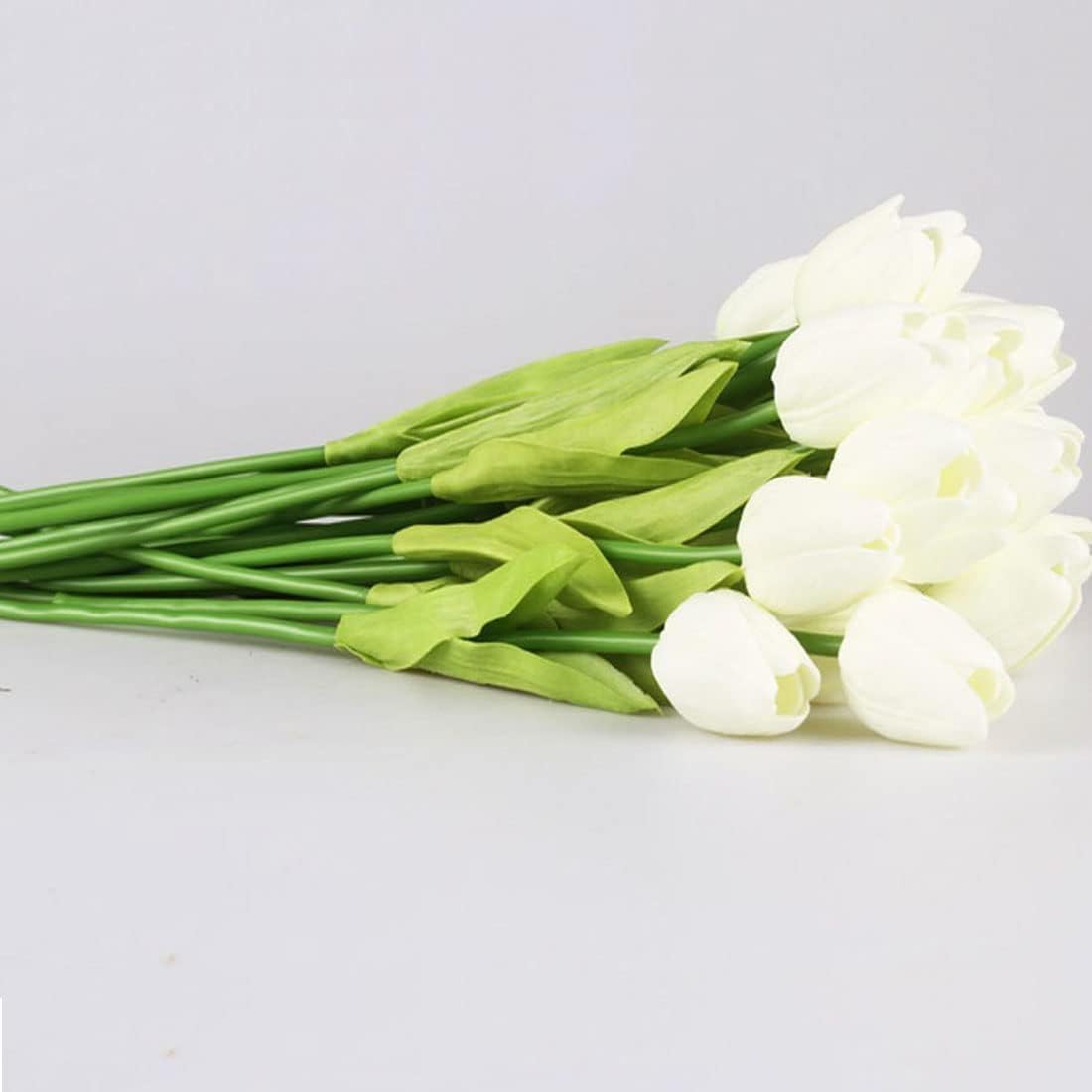 Real Touch Mini PU Tulips Bouquet - Premium Artificial Flowers for Wedding, Home & Event Decor (Set of 30, Cream White)