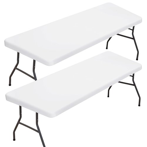 BDDC 2 Pack Rectangle Fitted Table Covers for 6 Foot Tables – 30" x 72" Stretchy Spandex Withe Table Cloth, Washable & Wrinkle-Resistant Tablecloth for Indoor/Outdoor Picnics, Patios & Events