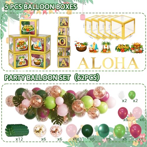 Hawaiian Party Decorations Kit - 169 Pcs Tropical Party Supplies with Balloons, Foil Banner, Fringe Curtains, Palm Leaves & More
