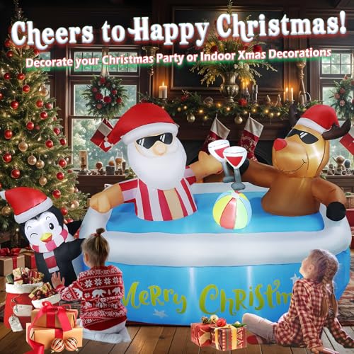 7 FT Christmas Pool Inflatable Blow Up Santa Reindeer Penguin Outdoor Decorations