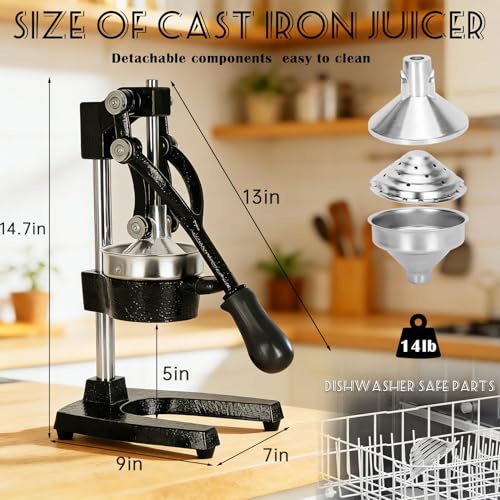 Cast Iron Hand Juicer - Heavy Duty Orange & Fruit Press - Black Variation