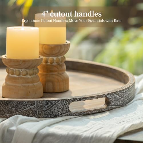 Hanobe 22-Inch Wooden Decorative Ottoman Tray with Handles for Living Room