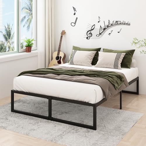 King Bed Frame 14 Inch Heavy Duty Steel Slat Support - Modern Minimalist Design