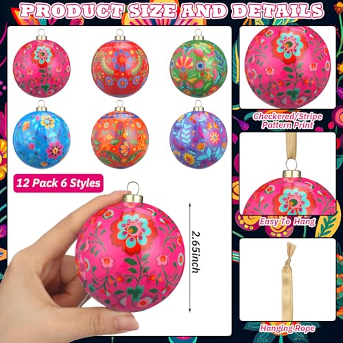 Syhood Mexican Flowers Christmas Ornaments — 12 Pcs Mexican Floral Ball Decorations