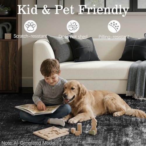 DCX 8x10 Black Washable Abstract Area Rug Non-Slip Low Pile, Pet & Kid Friendly