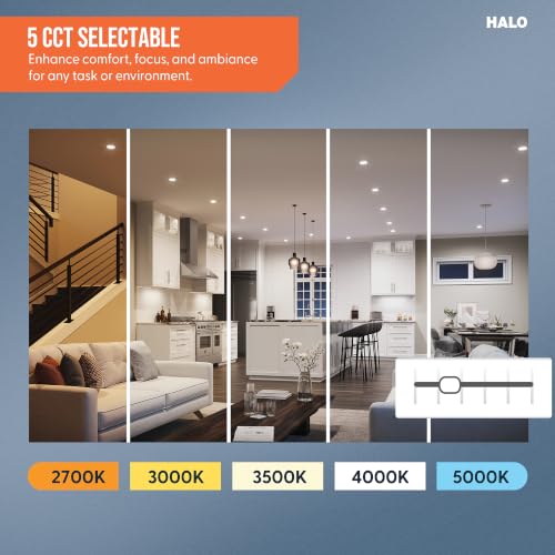 HALO 6 Inch Slim LED Recessed Light Trim Kit 6-Pack 5-CCT Dimmable, Wet Location
