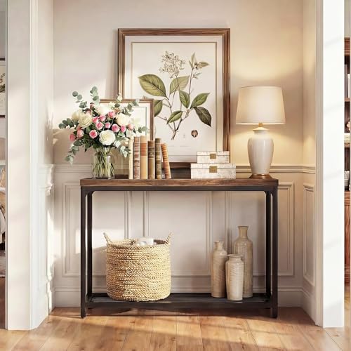 32-Inch Industrial Console Table with 2-Tier Storage - Oak Grey