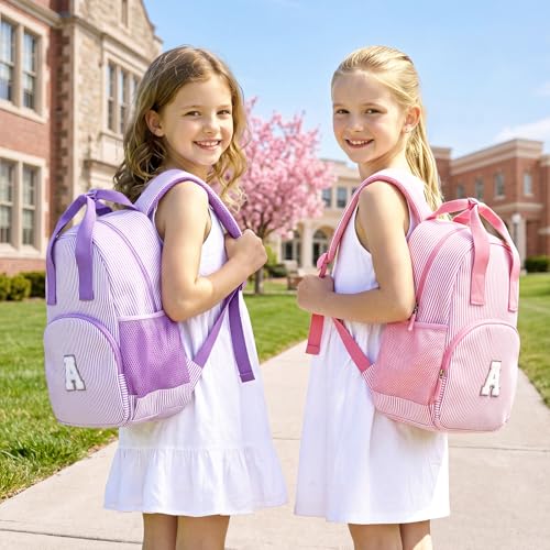 YOOLIFE Toddler Backpack for Girls - Purple L, Personalized Initial, Kids Gift