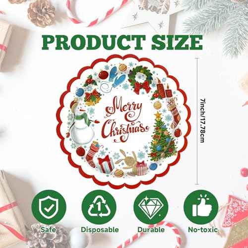 50 Count Christmas Paper Plates - 7 Inch Disposable Winter Holiday Party Plates Snowman Snowflake Dessert Plates Merry Christmas Party Decoration