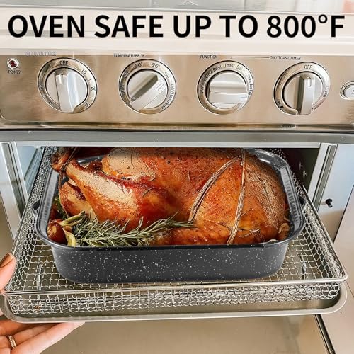 QPMR 21-Inch Rectangular Roasting Pan with V-Shaped Rack & Lid, 25lb Capacity