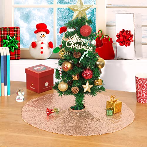 Rose Gold 24-Inch Sequin Christmas Tree Skirt - QueenDream