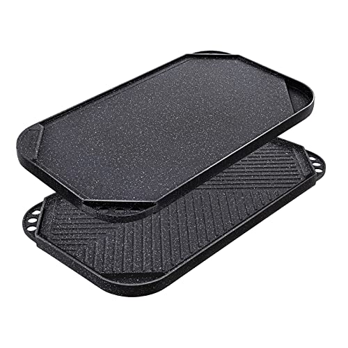 Reversible Nonstick Grill and Griddle Pan 19.5 x 10.7 Inch Cast Aluminum Portable