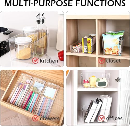 Clear Plastic Storage Bins 8 Pack - Large & Small Pantry & Fridge Organizer Set with Stackable Design