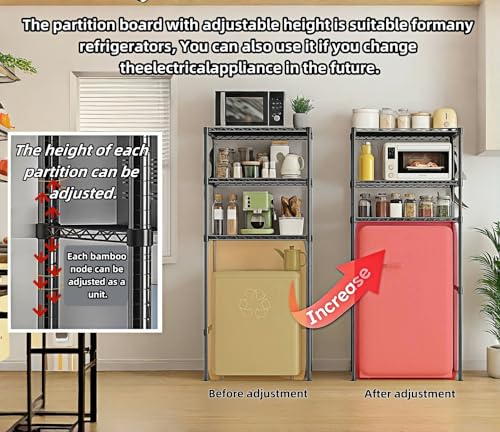 Black Dorm Mini Fridge Stand with Storage, 24 Inch Multi-Functional Kitchen Rack