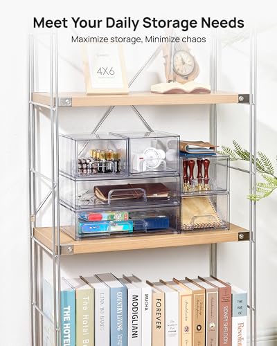 Vtopmart Stackable Plastic Storage Drawers Set of 6 – 2 Wide + 4 Small Organizers