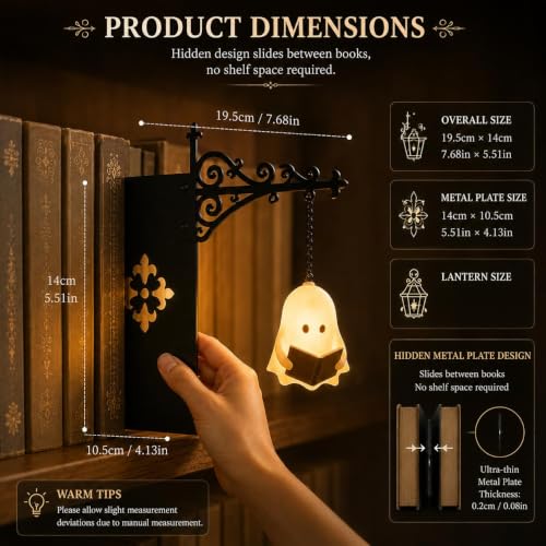 3-in-1 Vintage Library Lantern Bookshelf Light with Warm LED Nightlight