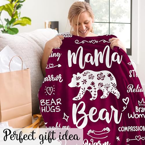 Mama Bear Blanket for Mom - Soft Flannel Gift from Daughter Son, Mother's Day, Birthday, Wives, 50x60 Inch with Loving Quotes