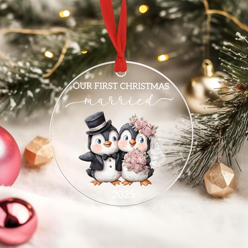 Our First Christmas Married Penguin Ornament 2025 - Mr & Mrs Keepsake Decoration