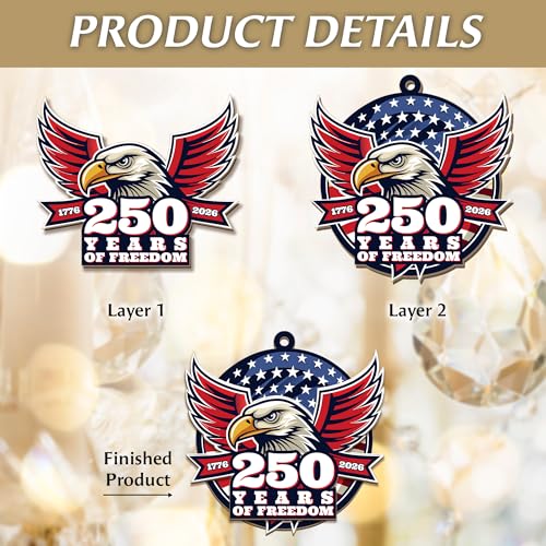 USA 250 Years of Freedom Patriotic Eagle Wooden Christmas Ornament - Independence Day Decor
