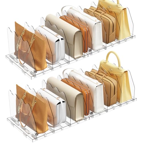 SPACEKEEPER Adjustable Clear Shelf Dividers for Closet, 2 Pack - Purse & Bag Organizer