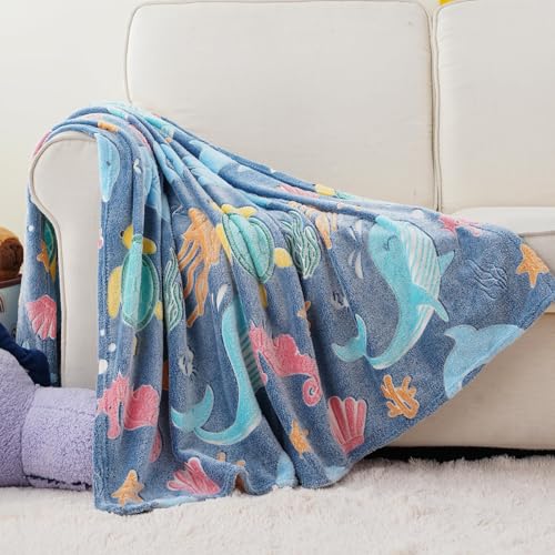 Bunnikins & Clover Glow in The Dark Blanket, Soft Kids Blankets for Christmas Halloween Birthday Valentines Gifts, 50"x60"