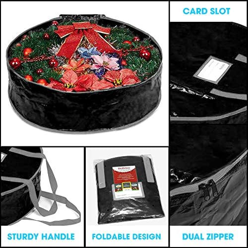 Propik Wreath Storage Bag - Tear-Resistant Holiday Garland Container | Heavy-Duty Handles, 36" X 8", Black