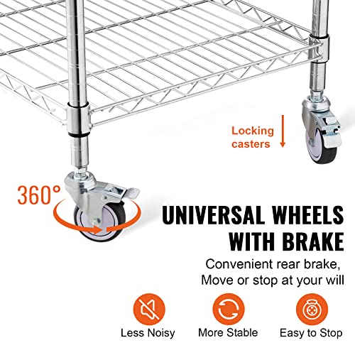 Utility Cart with Drawers - 24"D x 20"W x 36.6"H, 3 Tiers Steel Stationary & Rolling Storage