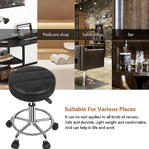 KKTONER Black Adjustable Swivel Drafting Stool with Wheels - PU Leather Office Chair