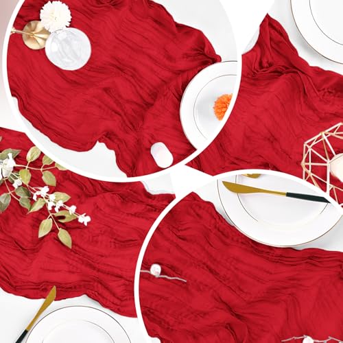 8 Pack Red Cheesecloth Table Runner 20 x 120 in - Gauze Runner 10 ft for Wedding Party