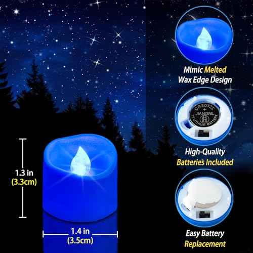 12 Pack Flameless Blue Tea Light Battery Operated, Blue Flickering Flame LED Votive Tealight, Outdoor Electric Fake Candles Bulk for Wedding Blue Party Birthday Halloween Christmas Decorations