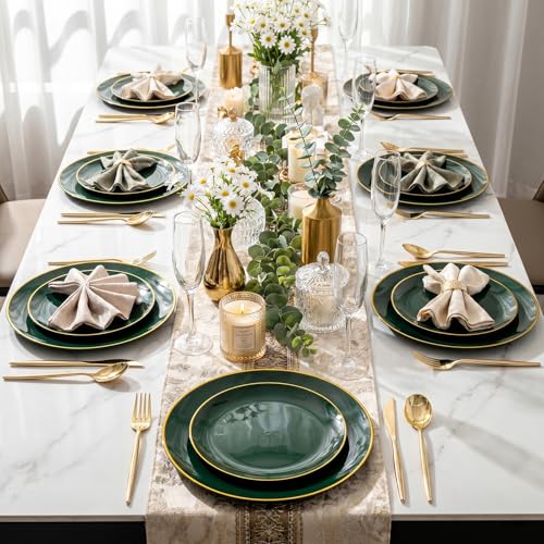 Green Gold 150Pcs Premium Disposable Plastic Plates for Wedding, BPA Free
