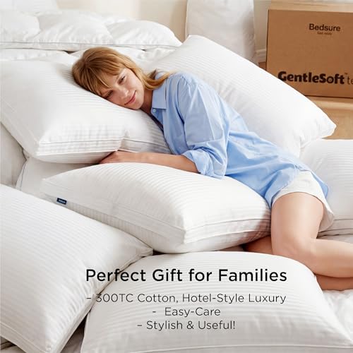 Bedsure Queen Size Hotel Pillow Set of 2 - White, 100% Cotton Shell, Supportive & Fluffy