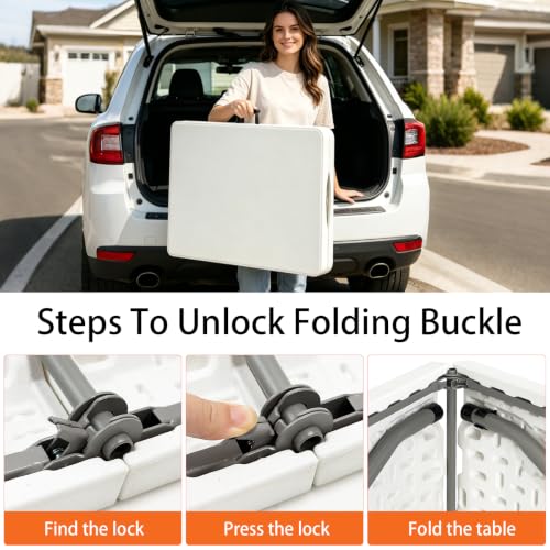 Jynooer 6ft White Folding Table - Heavy Duty Portable Indoor Outdoor Picnic