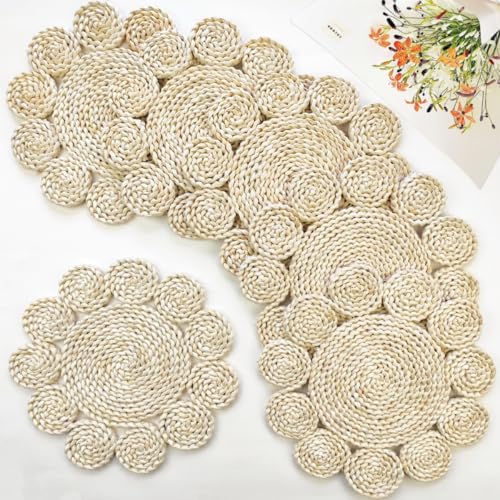 IcosaMro Style C 13.8 Inch Boho Woven Placemats Set of 6 Natural Table Mats for Indoor & Outdoor Dining