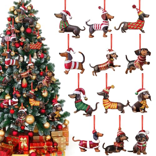 Suzile 36Pcs Dachshund Christmas Ornaments for Christmas Tree