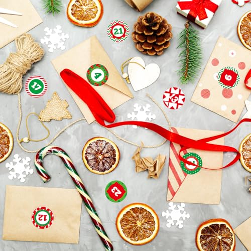 288 Pcs Christmas Advent Stickers 1-24 Number Stickers Christmas Countdown Labels DIY Advent Calendar Labels for Gift Boxes Craft Xmas Party Supplies
