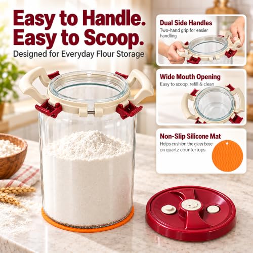 10L Glass Flour Storage Container with Airtight Lid and Wide Mouth - Variation 2.6 Gallons / 1