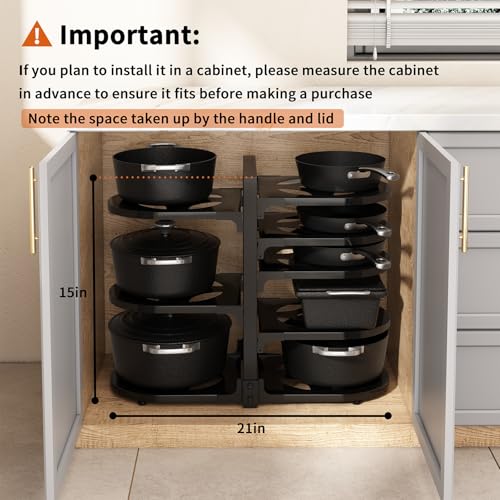 Black Reinforced Heavy Duty 8-Tier Under Cabinet Pot and Pan Organizer