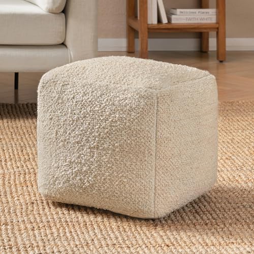 Ivory Handmade Pouf Ottoman 16x16 Inches for Living Room & Couch