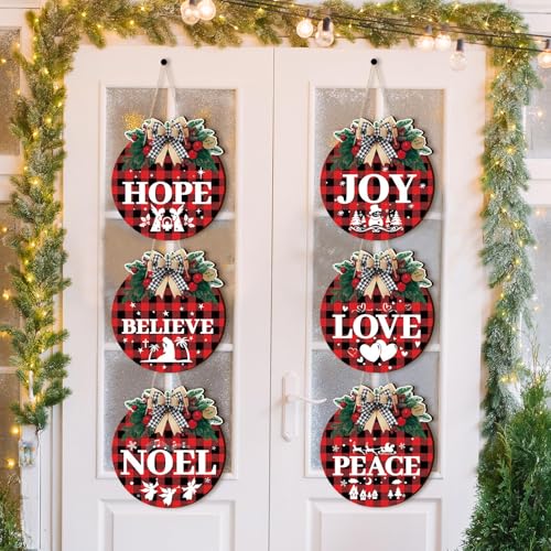 OuMuaMua Black Plastic Nativity Christmas Signs Set - Christian Door Decor, Buffalo Plaid, 6-Pc